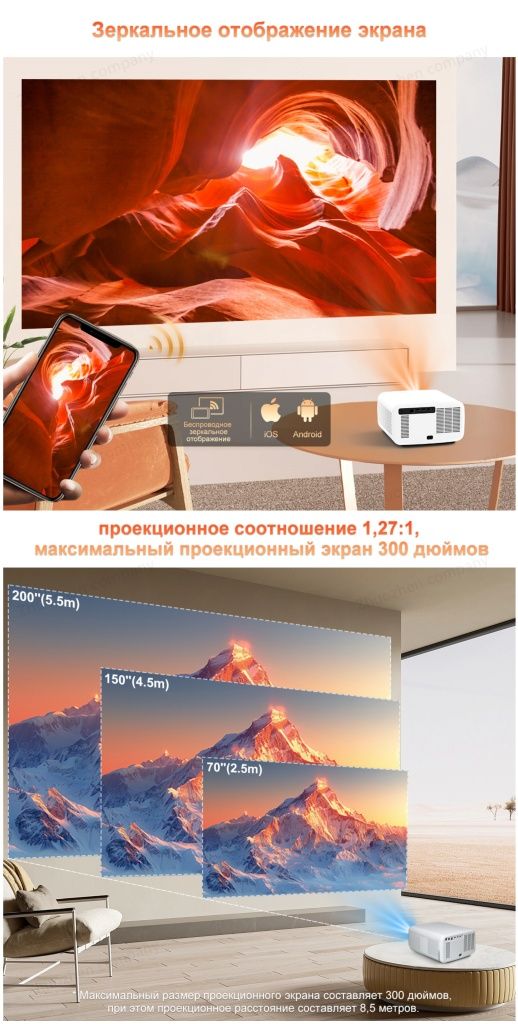 Проектор игровой FlixTone D9W Ultra 3000ANSI смарт кинотеатр ТВ экран