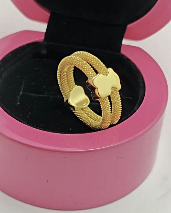 Pierścionek 16,18 z misiem mesh żółte srebro vermeil 925