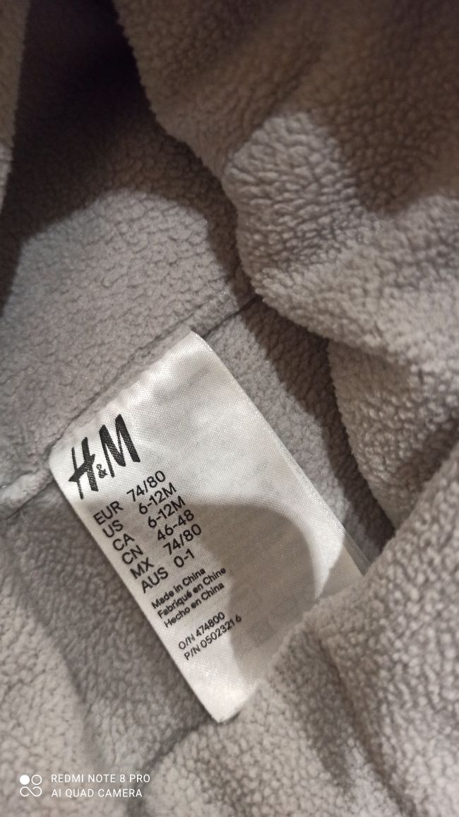Czapka zimowa H&M szara chłopięca wiązana z pomponem r. 74/80
