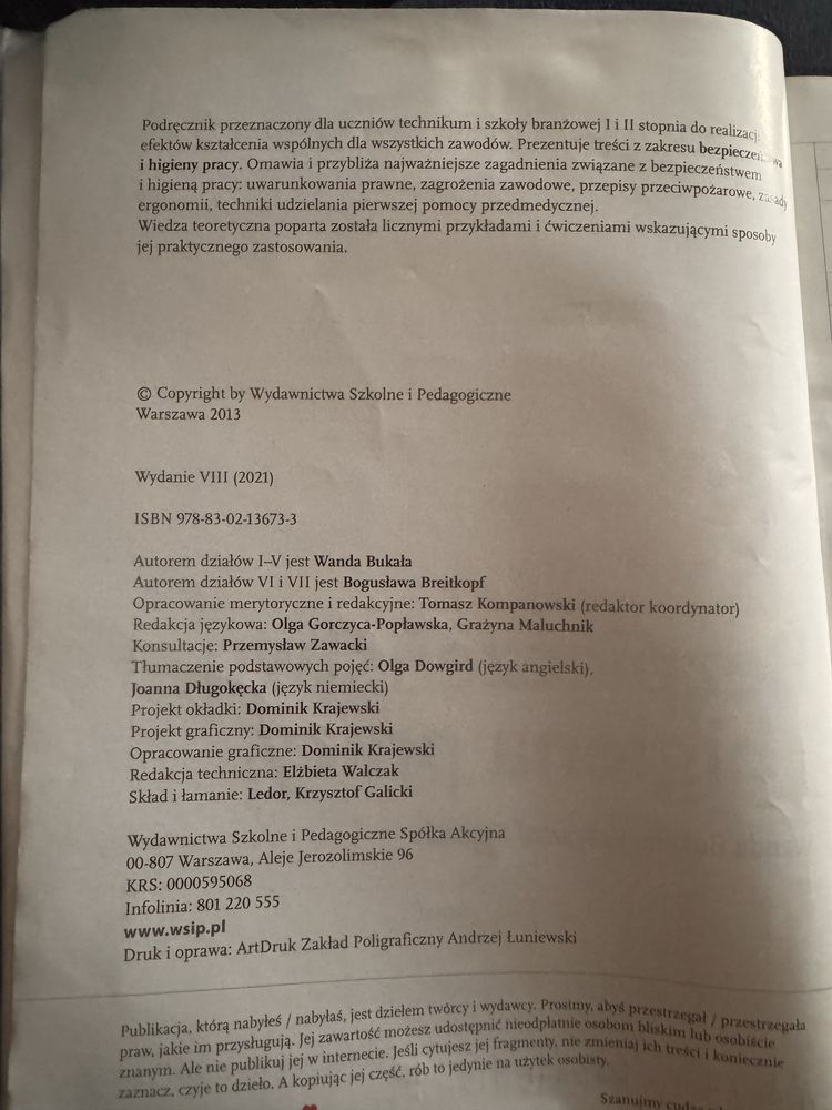 Podrecznik bezpieczenstwo i higiena pracy bhp wydanie 2021