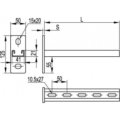 BBP2120 (34032) Консоль одиночна DBM, 41х21мм, для лотка з основою 200