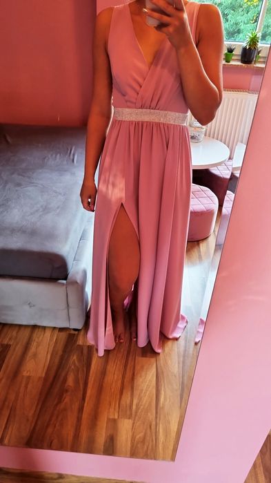 Sukienka maxi pudrowy róż