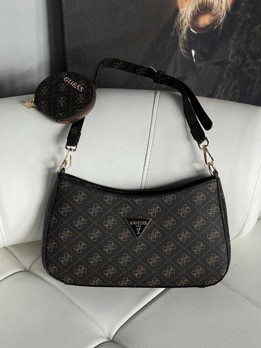 Сумка женская Guess Noelle багет 2 в 1 Гесс через плече черная