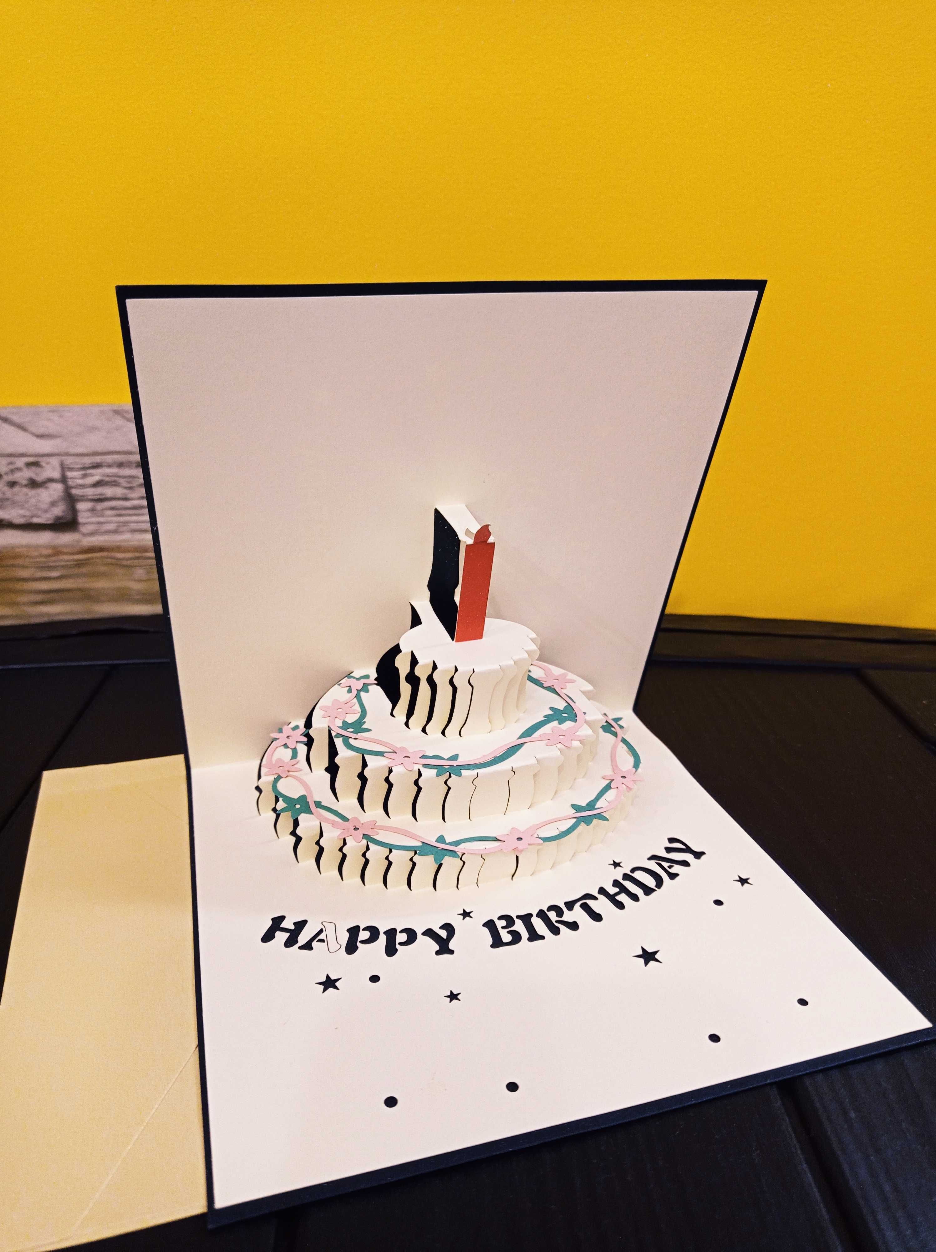Kartka Urodzinowa Okolicznościowa 3d składana TORT  Urodziny + Koperta