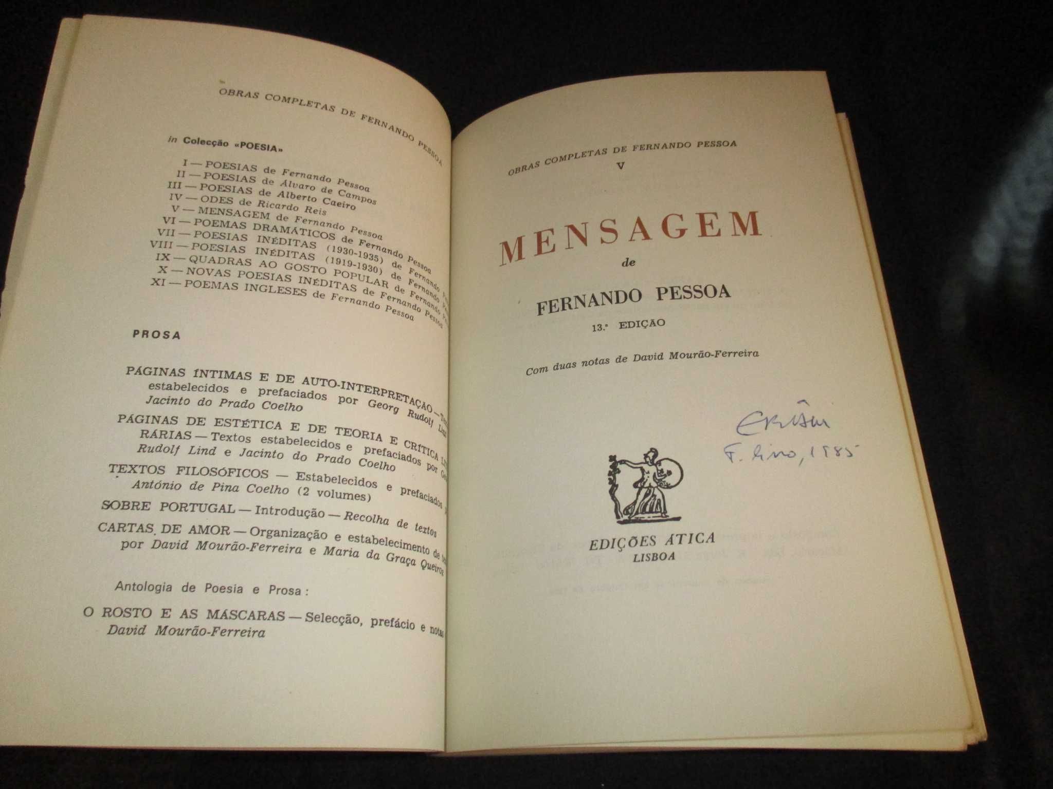 Livro Mensagem de Fernando Pessoa Ática Colecção Obras Completas