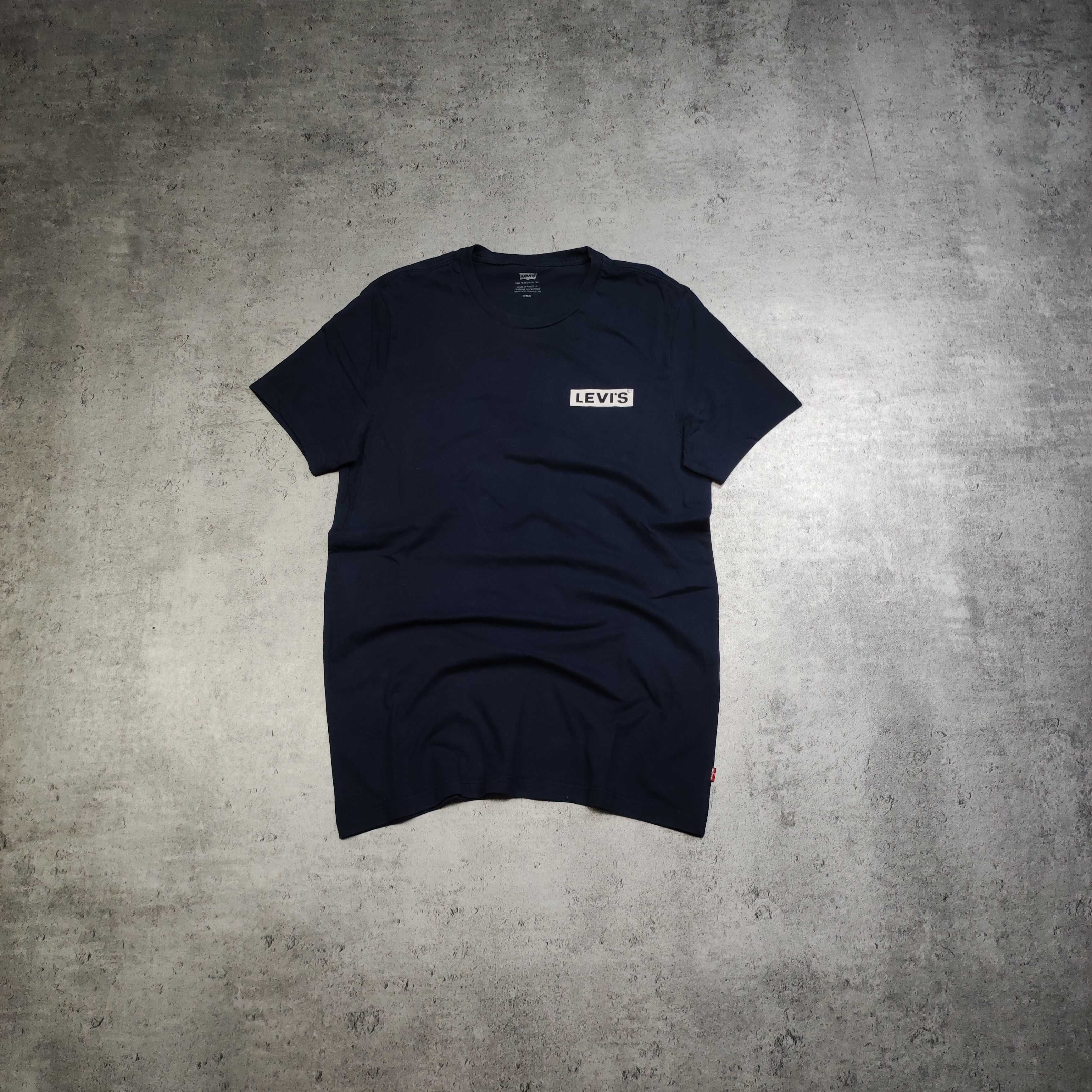 MĘSKA Koszulka Granatowa Małe Logo Levis Strauss Nadruk Bawełna