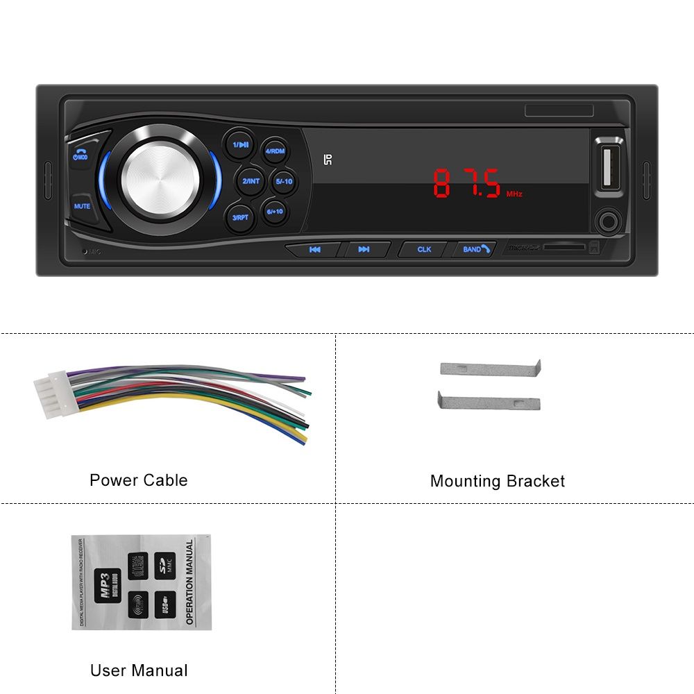 Rádio Universal 1din Bluetooth FM USB Cartão memória NOVO