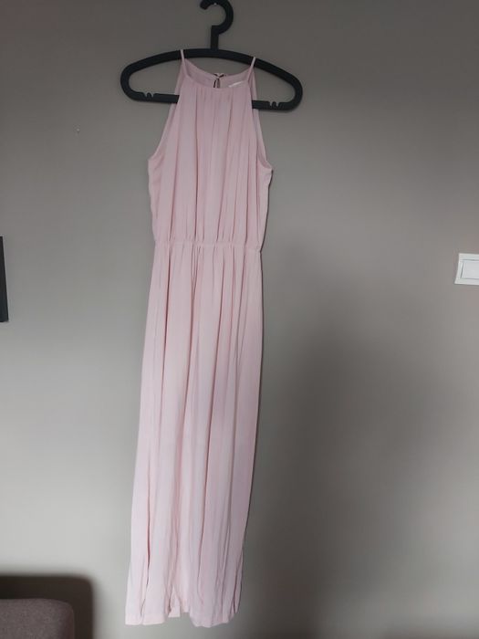 36 h&m hm S piękną długa sukienka pudrowy róż