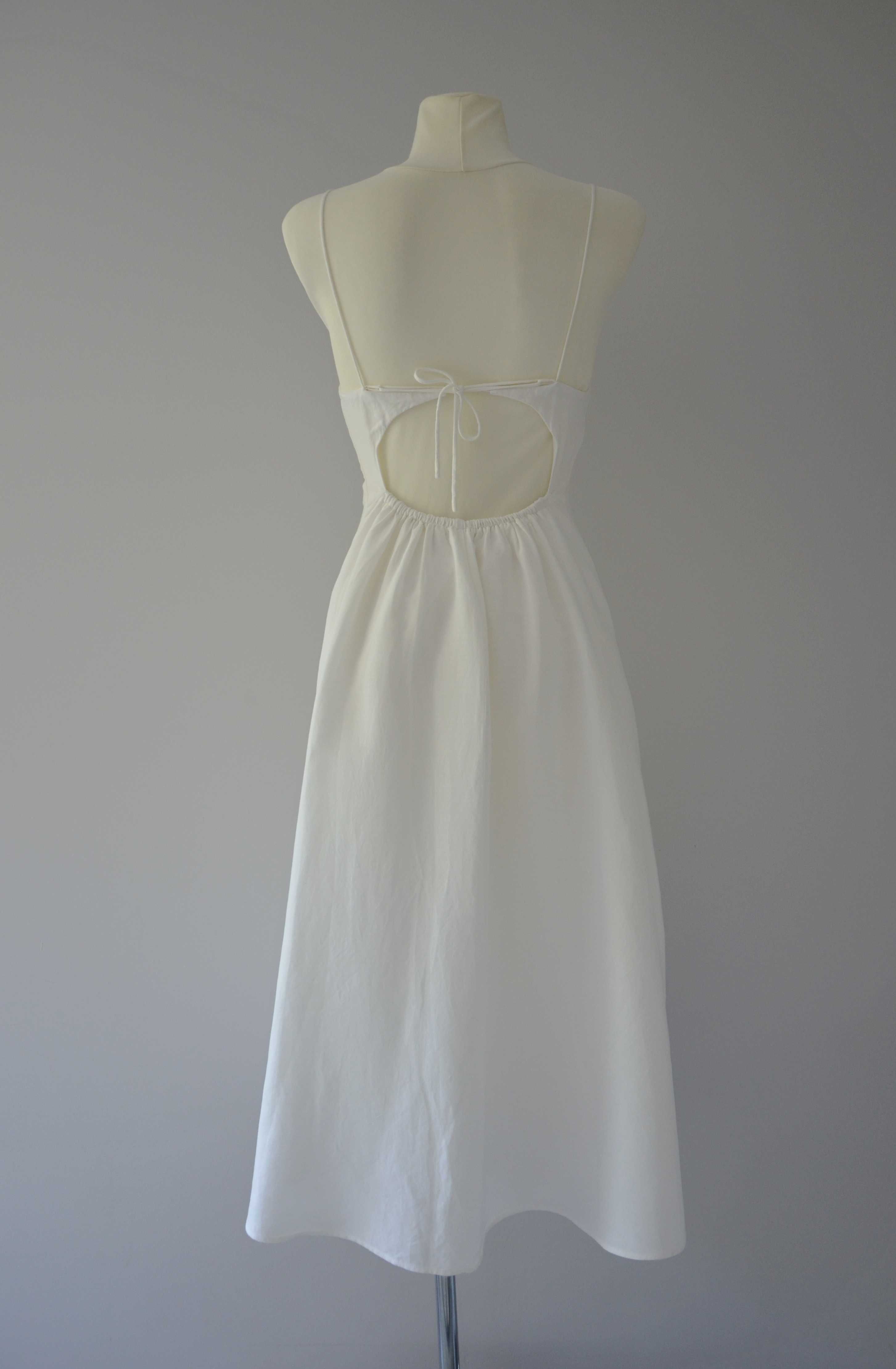 Oysho długa biała lniana sukienka len linen old money style 36 S