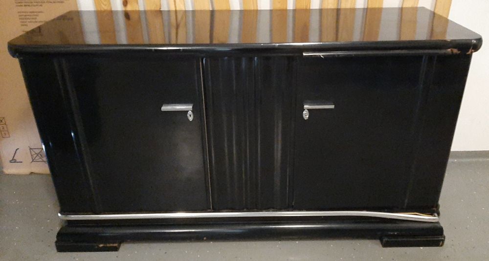 Zestaw mebli drewnianych, styl art deco komoda i witryna, do renowacji