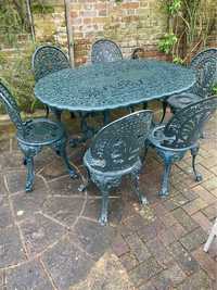 Renesansowy zestaw aluminiowych mebli ogrodowych. Duży stół +6 krzeseł