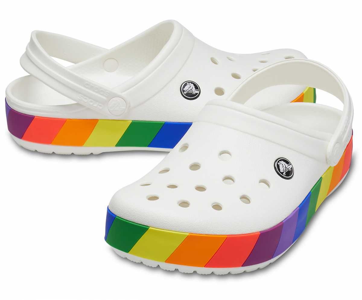 Якрие леткие тапки крокс с радугой! CROCS crocband rainbow