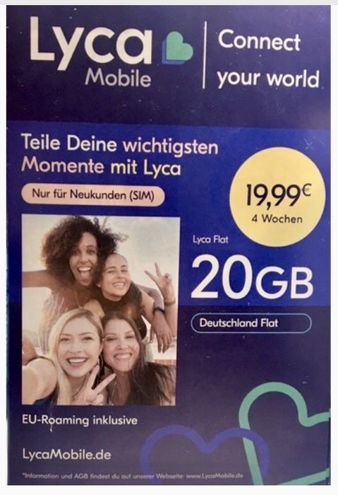 Lycamobile DE niemiecki Starter Karta +49 DE 20 GB - Plan Net Flat