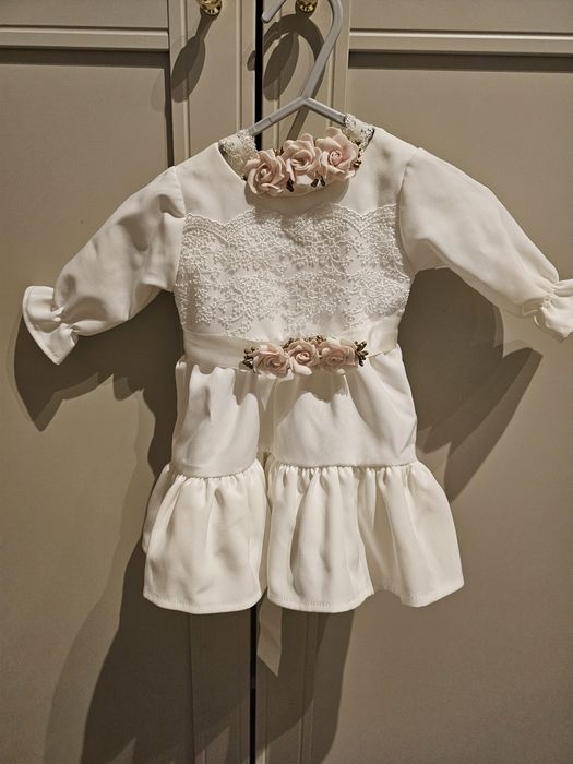 Sukienka na chrzest Milulove rozmiar 62 Zestaw opaska pasek buciki