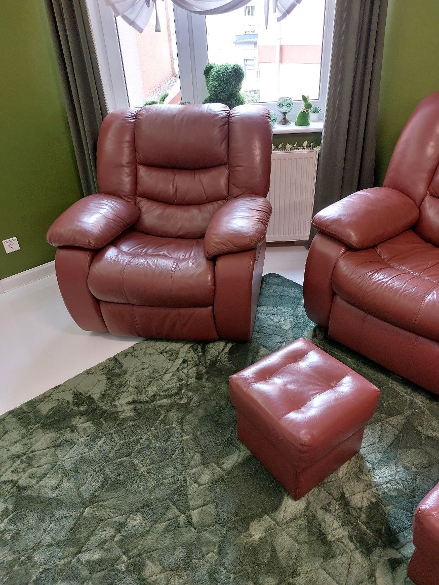Komplet wypoczynkowy skórzany Solarnia relax z funkcją spania
