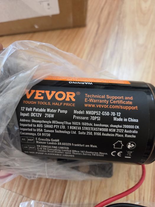 Vevor pompa 5 GPM 12v 5 komorowa