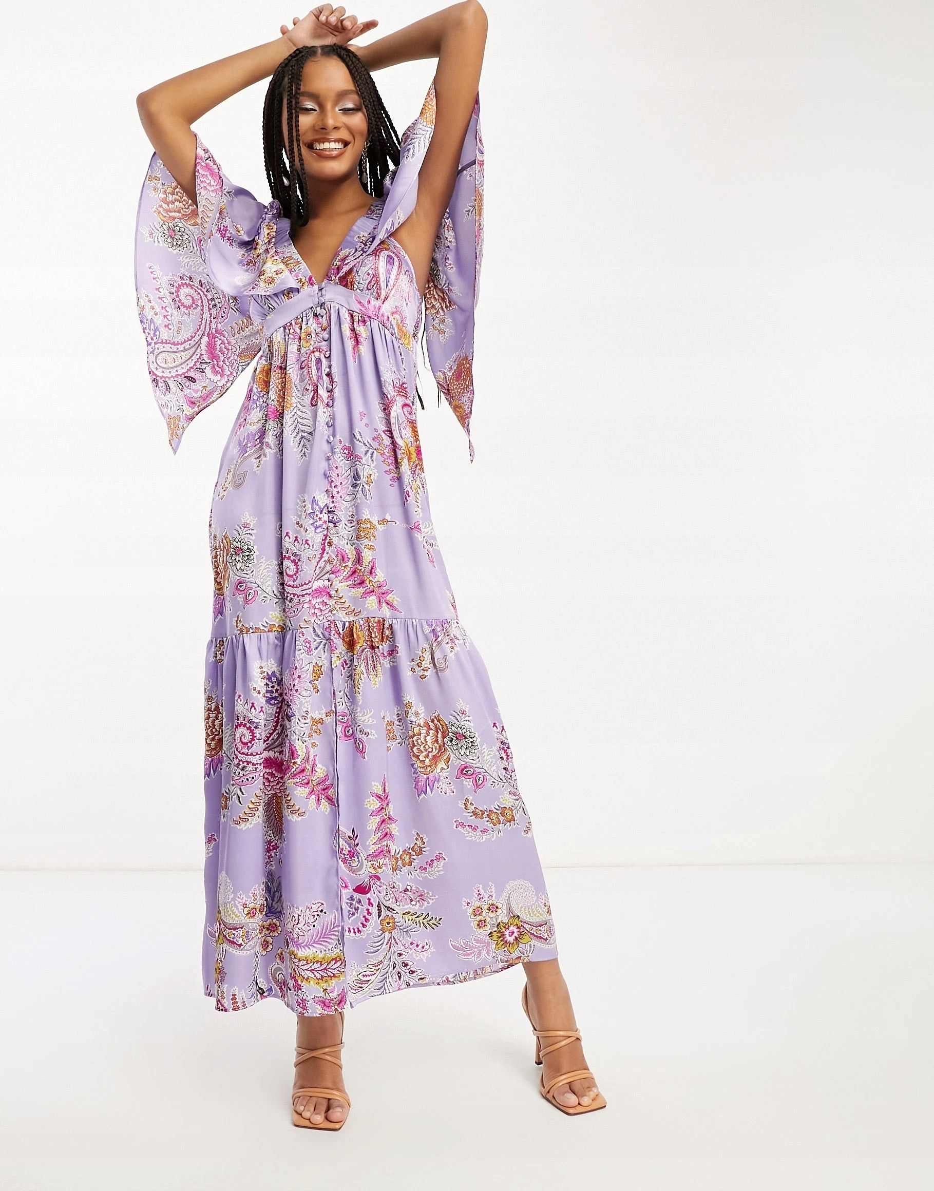 Asos Design 34 Xs Sukienka Lilac Paisley Maxi J24938
