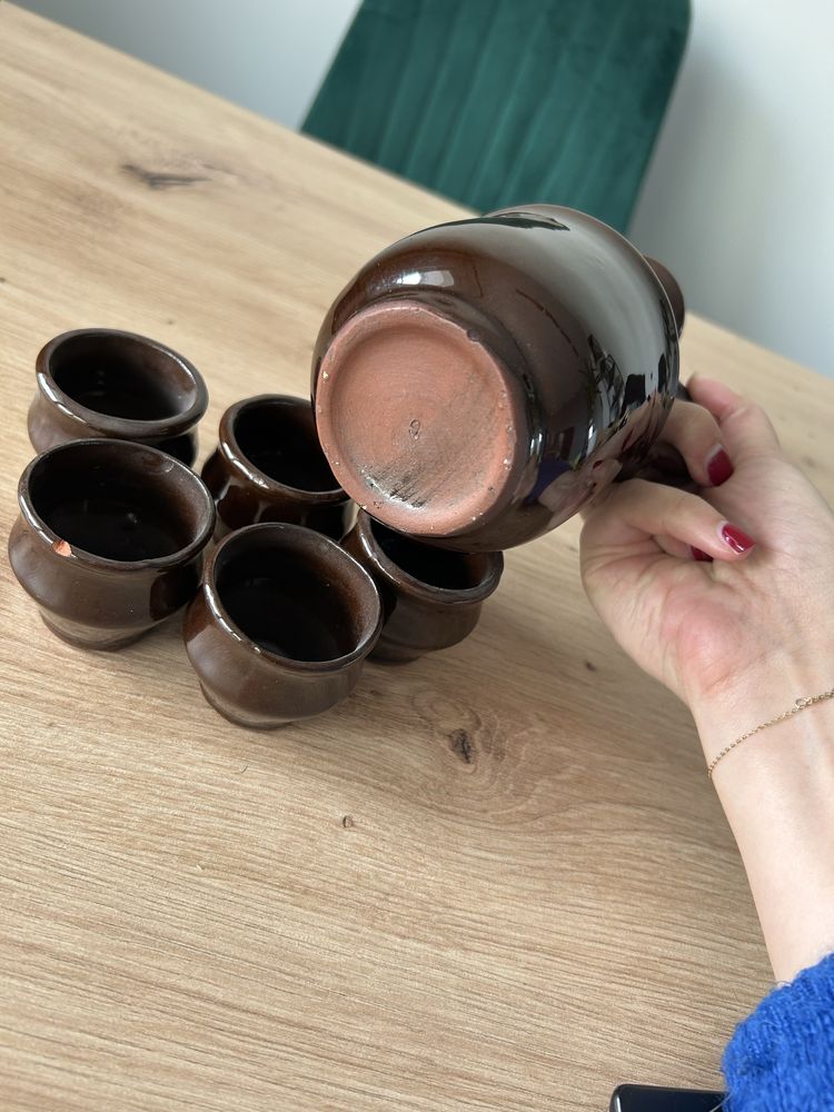 Karafka Kamionkowa z 5 Kieliszkami Kieliszki Vintage PRL Wazon