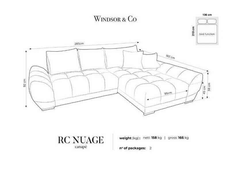 Sofa narożna rozkładana Nuage Royal Blue Velvet 285x192x92 Windsor&Co