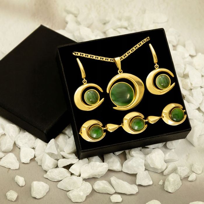 Komplet Biżuterii Naszyjnik Wisiorek Księżyc 925 Bransoletka Kolczyki