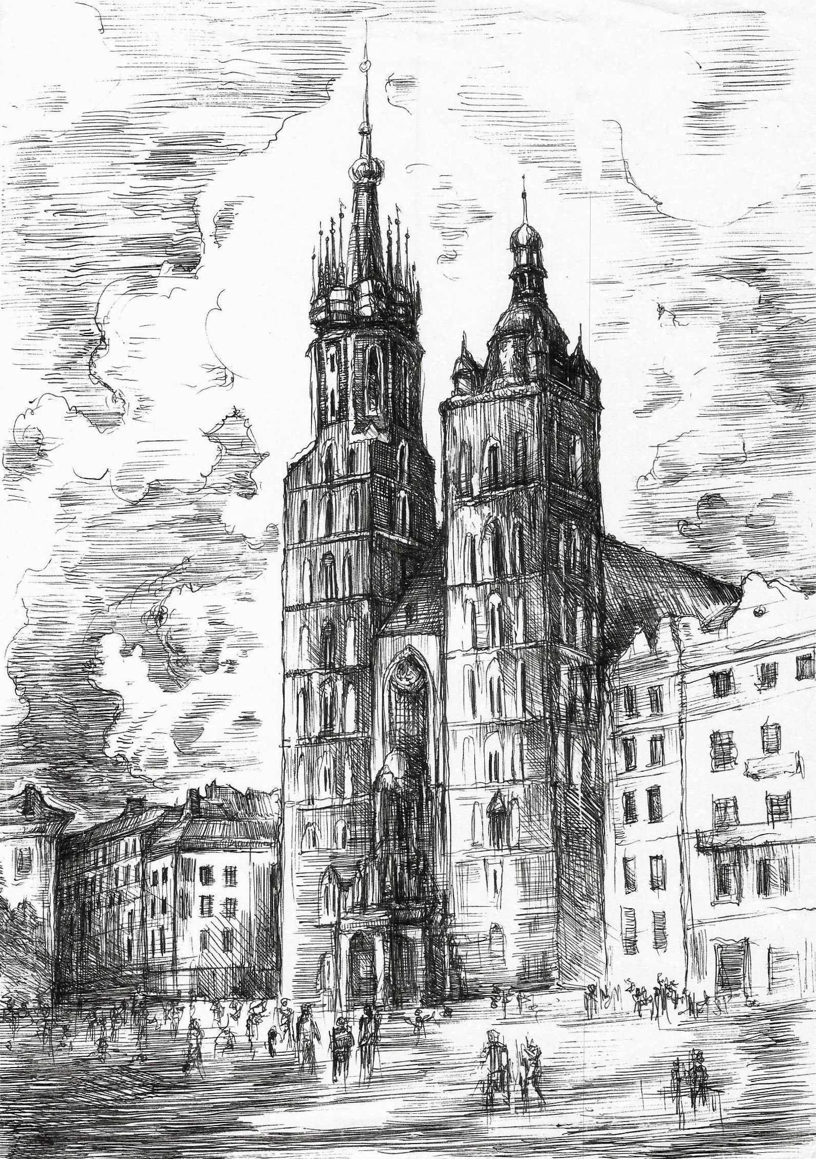 Ręcznie wykonane rysunki – tusz, piórko, ołówek