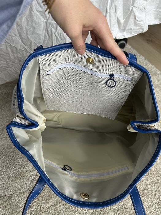 Duża torba tote z płótna z skórzanymi rączkami