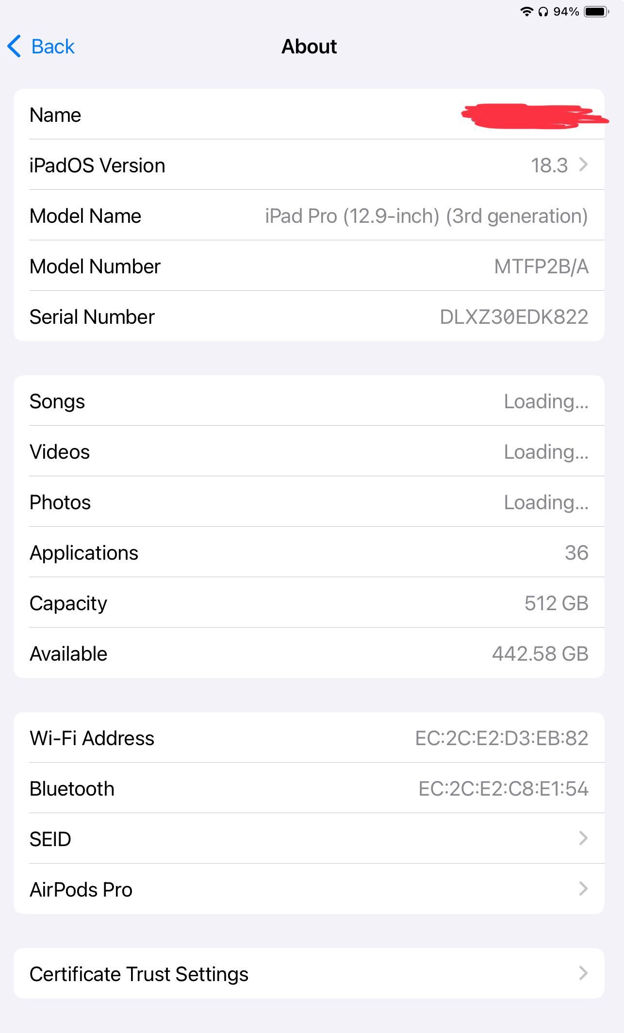 iPad Pro 12.9 inch  (3rd generation) 512GB Wi-Fi + Pencil