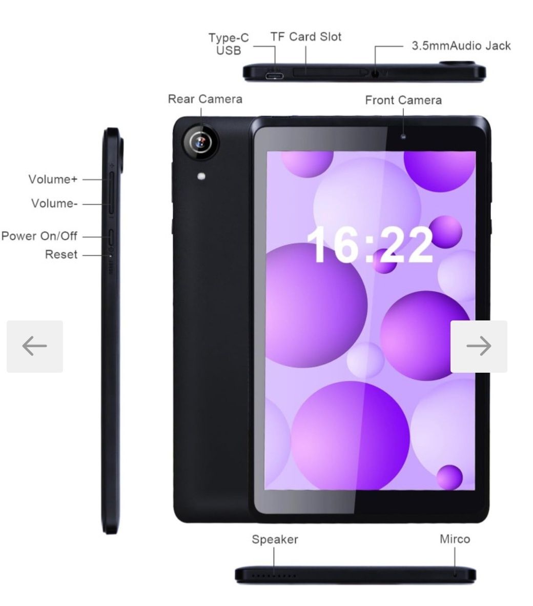Планшет C idea 8 дюймов HD IPS-экраном с Android 13, ОЗУ 4 ГБ, ПЗУ 32