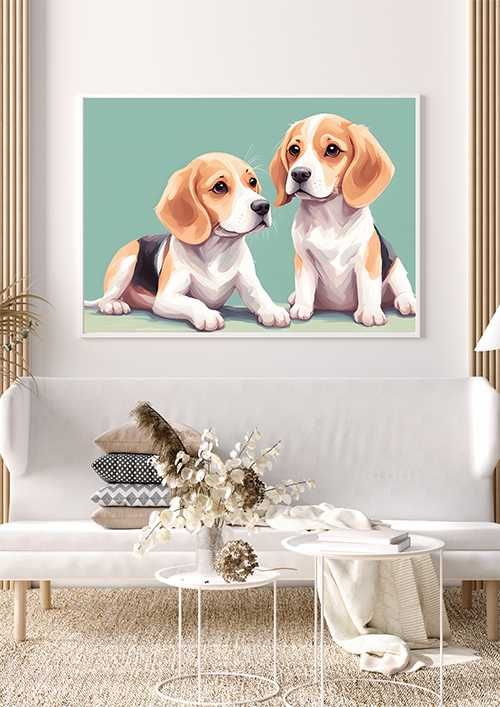 Plakat PREMIUM słodkie beagle do salonu - 50x70cm