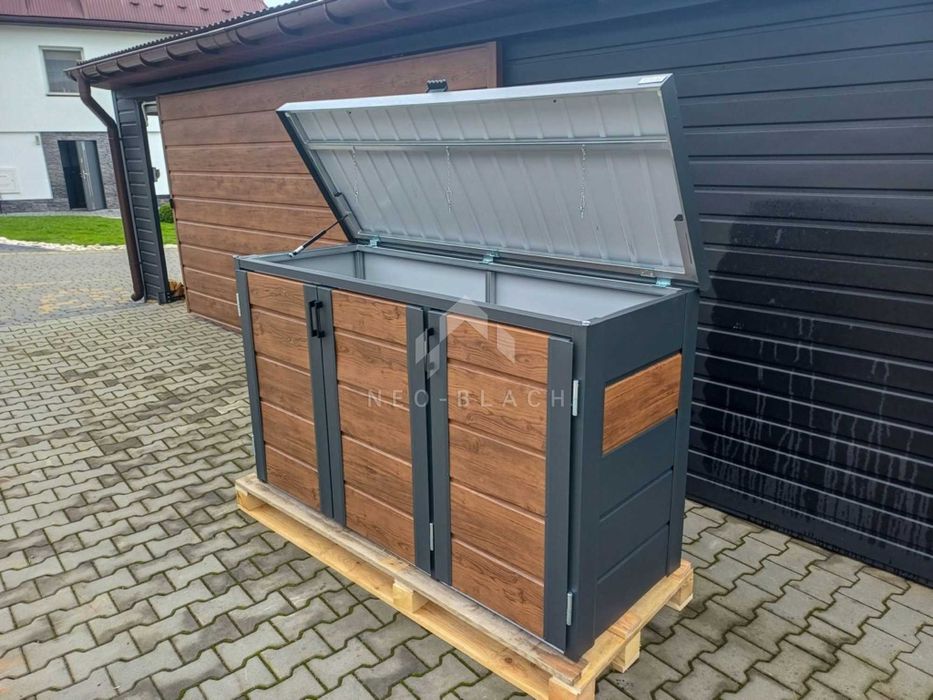 Zabudowa Koszy Na Śmieci Wiata  Obudowa 177X65X110 Cm 3X120L  Nb423