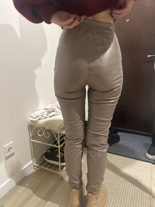 Лосини шкіряні штани бежеві теплі