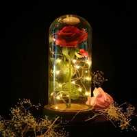 Роза в стеклянной колбе LED RED GOLD с LED подсветкой.