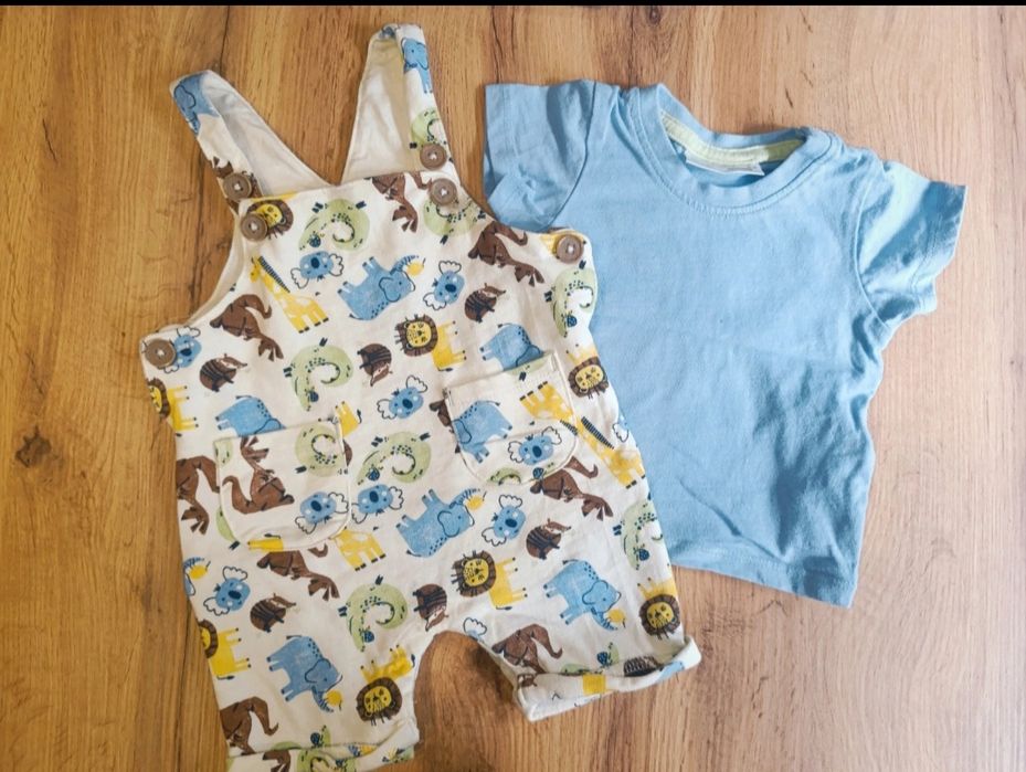 Komplet niemowlęcy ogrodniczki zwierzątka i bluzka Kik 62