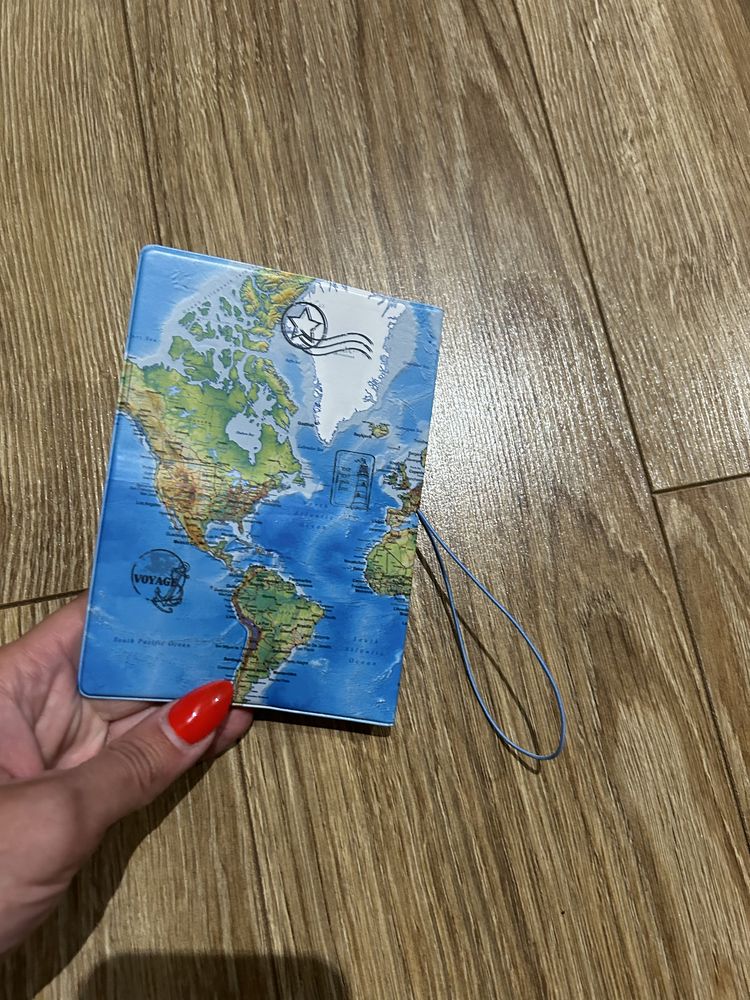 Mapa świat etui pokrowiec na paszport bilety dokumenty world niebieski