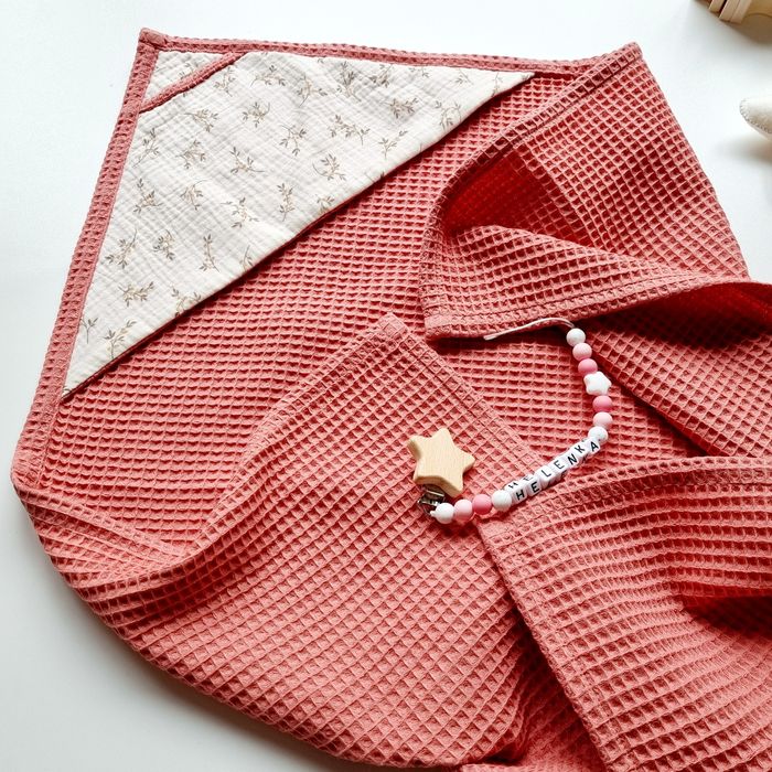 Ręcznik z kapturkiem dla niemowlaka wafel bawełna premium