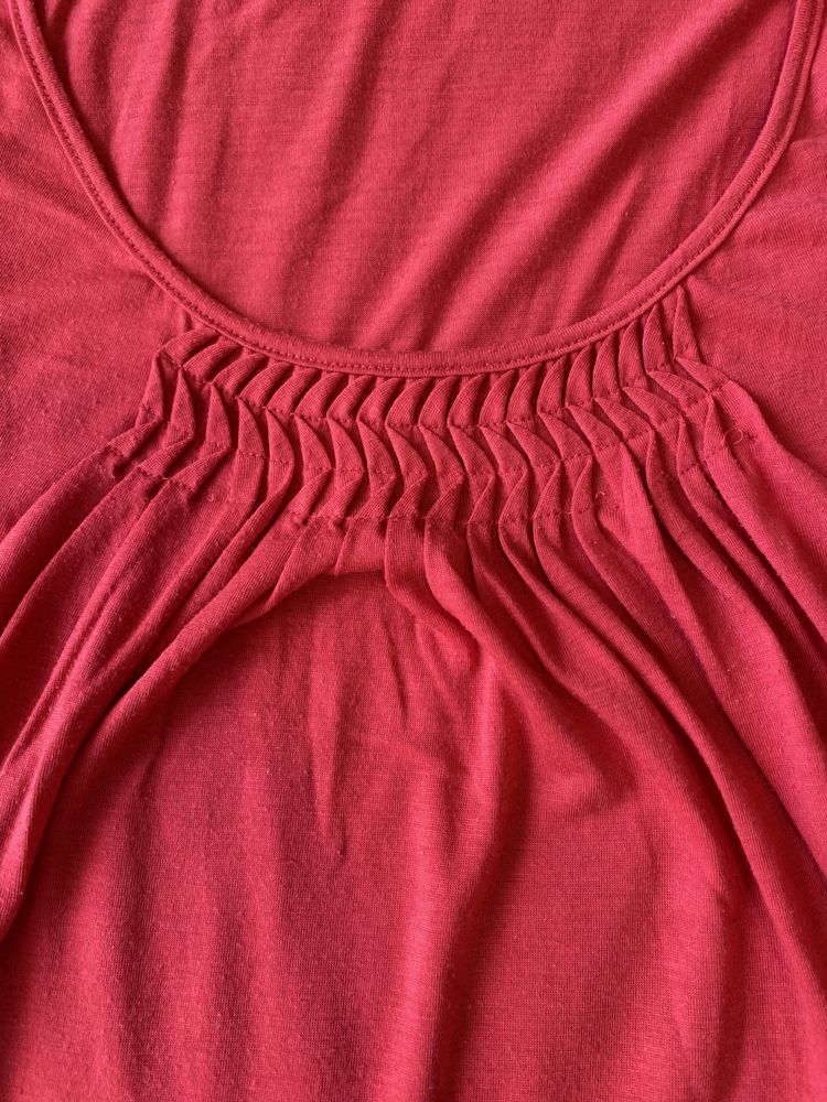 Malinowa bluzka top koszulka z marszczeniami Mango bawełna rozmiar S/M