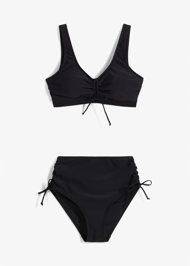 B.P.C czarne bikini figi z wysokim stanem z troczkami ^38