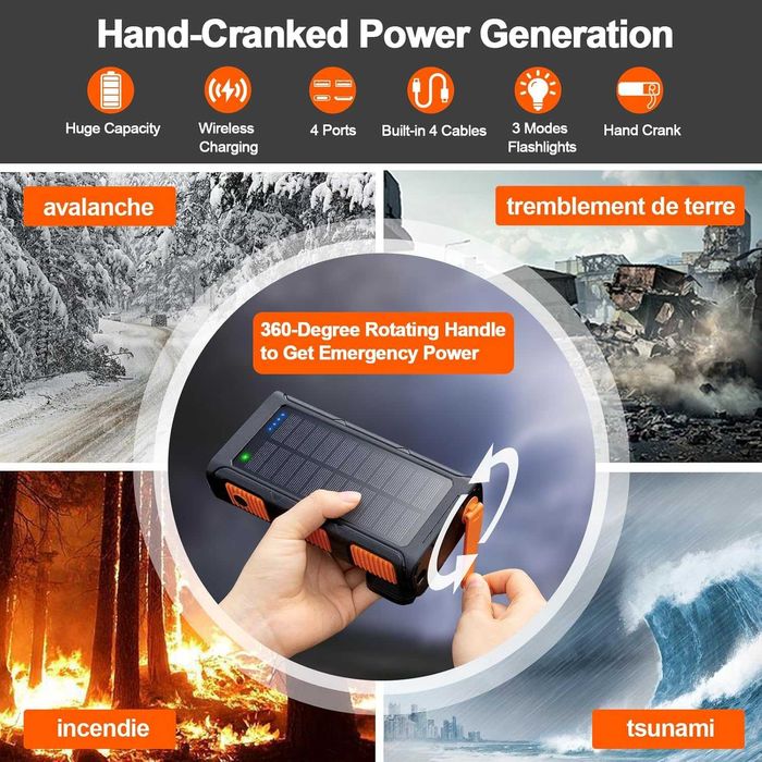Powerbank solnarny 26800 mAh z 4 kablami WASTDE 7w1
