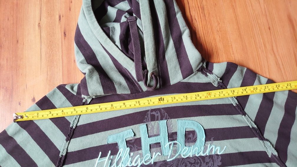 Bluza męska z kapturem Tommy Hilfiger denim L w paski zielona