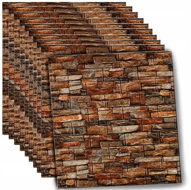 PANELE 3D ŚCIENNE Samoprzylepne Czerwona Stara Cegła Tapeta + GRATIS