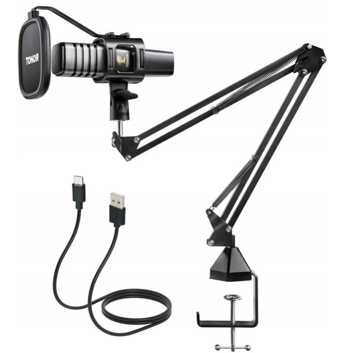 Pojemnościowy Mikrofon USB do Komputera Statyw z Podstawa TONOR TC30+