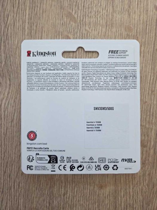 SSD 500GB (nie 512GB) - Kingston NV3 M.2 NVMe 2230 - nowy, nieużywany
