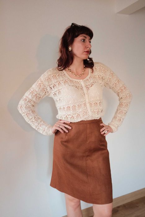 Blusa Vintage em Croché Creme – Estilo Artesanal