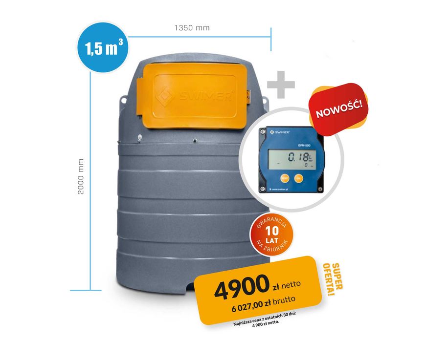 Zbiornik do oleju napędowego 1500 L + Przepływomierz IDFM 500