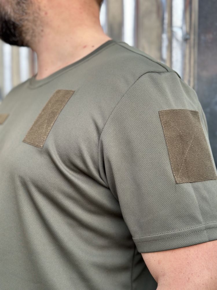 Тактична футболка олива cool max з липучками, військова ЗСУ