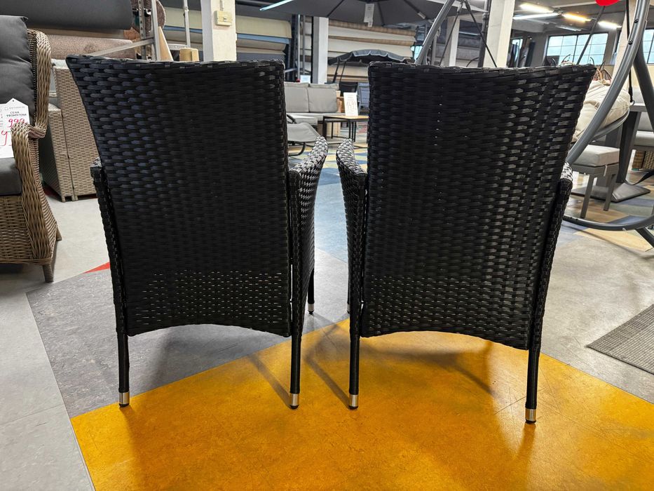 OUTLET! Komplet Krzeseł Ogrodowych Z Technorattanu Czarne Krzesła