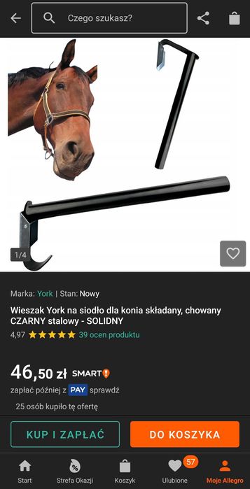 Wieszak na siodło czarny składany