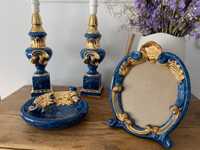 Par de candeeiros azul e dourado em porcelana LIMOGE - Novos , antes 92€ cada, agora 39€ o par!