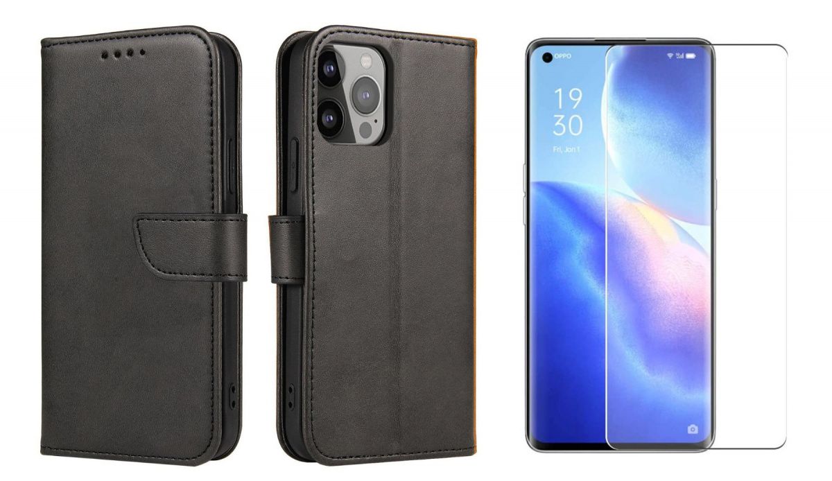 Etui Portfel Magnet Case + Szkło Płaskie Do Oppo Reno 5 / Reno 5 5G