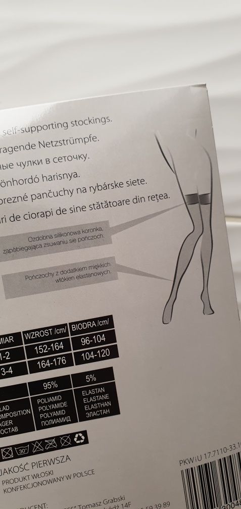 Pończochy samonośne czarne kabaretki 3/4